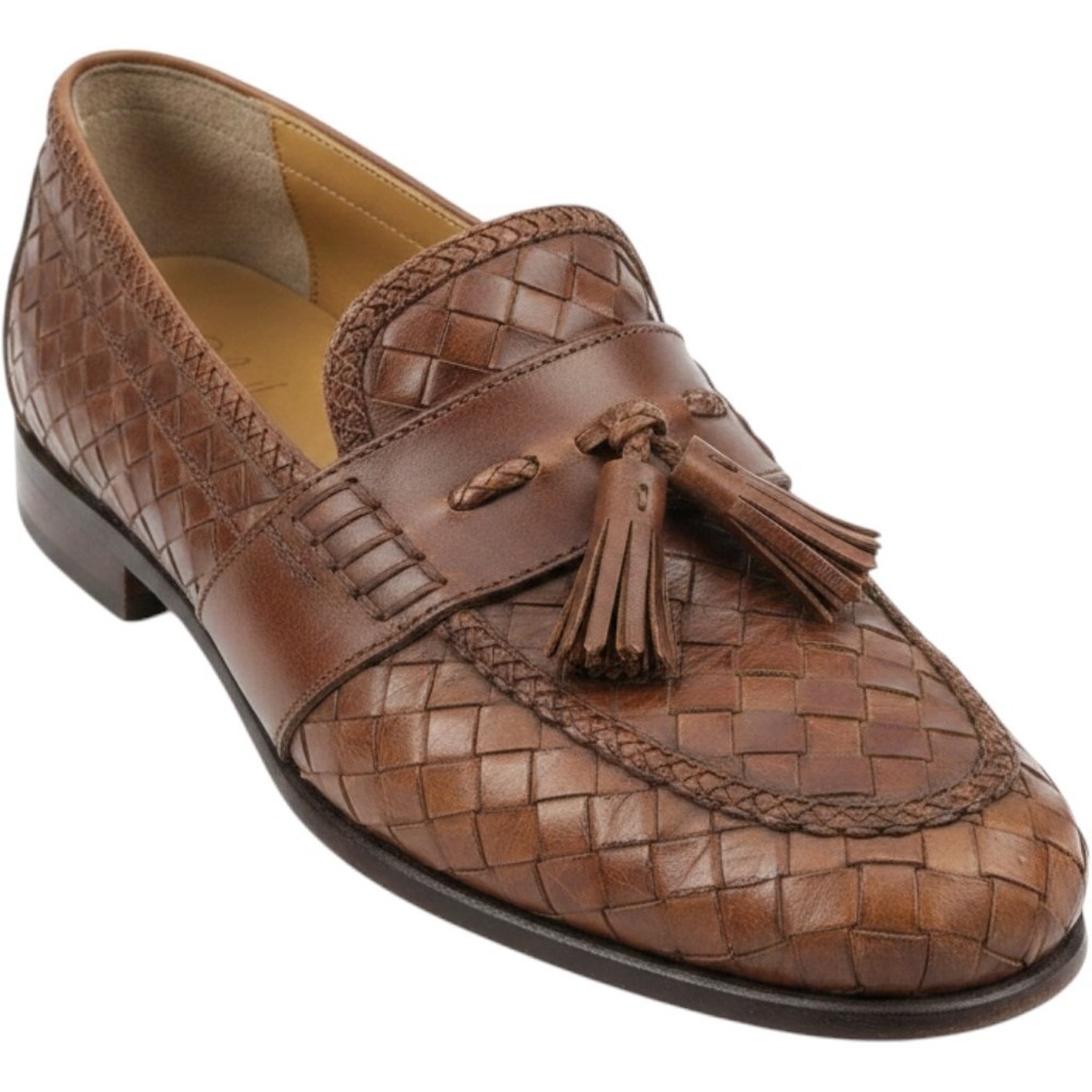Cole Haan Mens Shoes 9.5 Bragano Italy Italian Leather Luxury Brown Basket Weave
